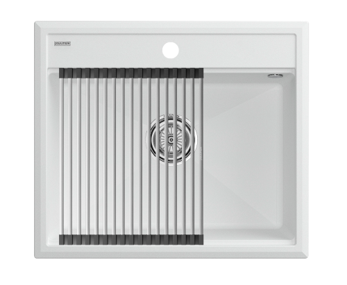 Мойка кухонная Paulmark PM115951-WH+R375-BS 59х51 белый/брашированная нержавеющая сталь